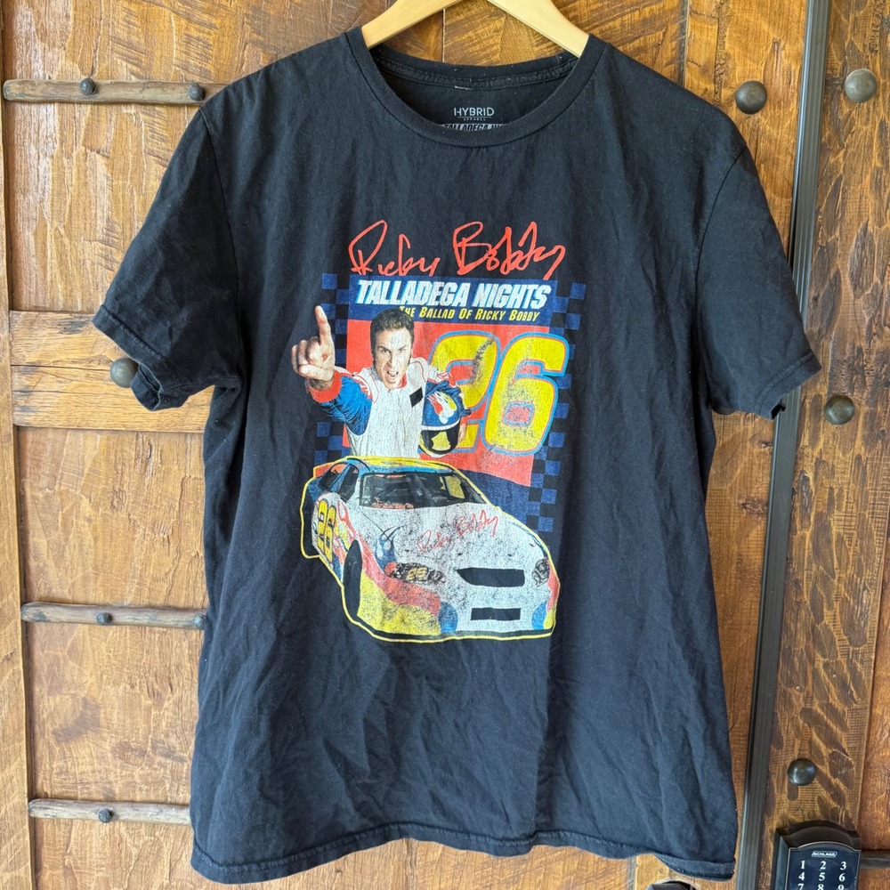 Hybrid Talladega Nights T-Shirt Mens L Black Ricky Bobby Racing Graphic Movie